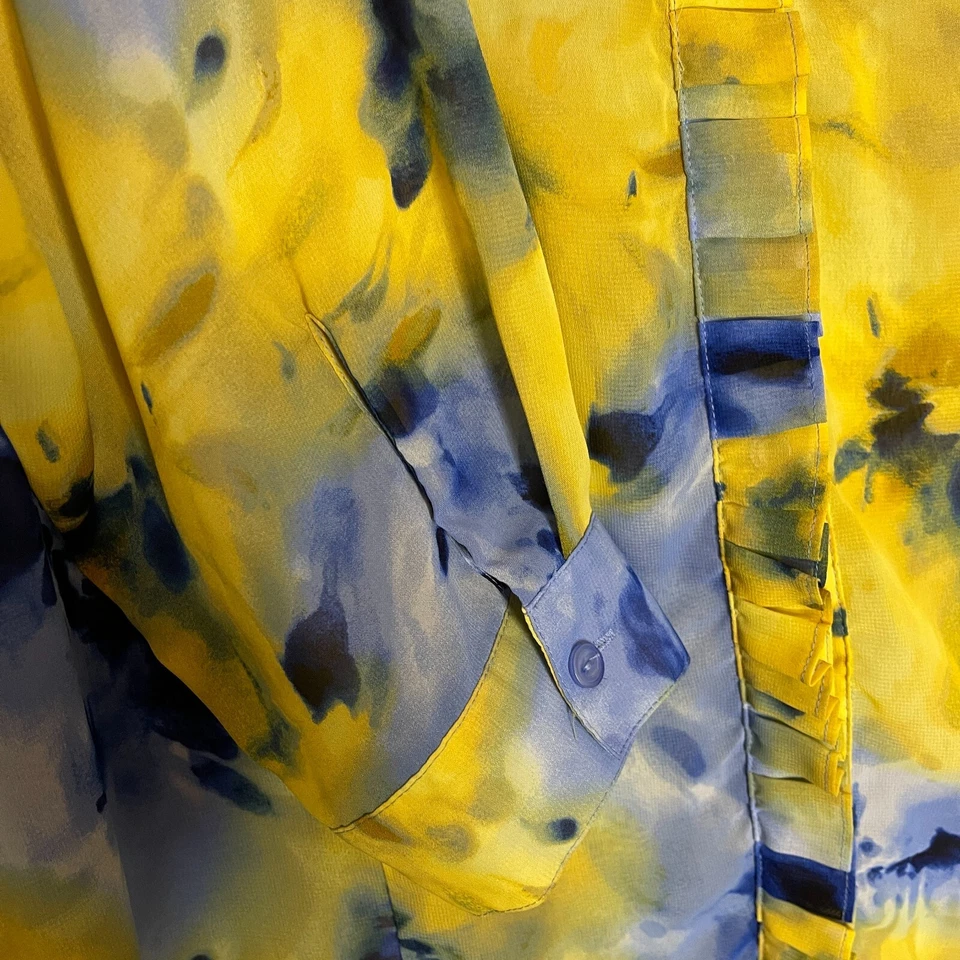 Camisa de mujer transparente de gasa floral acuarela pastel con volantes manga larga con botones 22W Foto 4 de 4