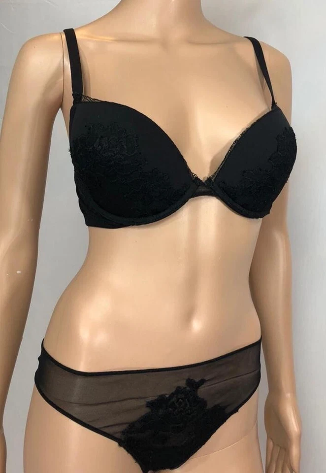 Новый с Ярлыками La Perla белье черный пуш-ап погружения бюстгальтер стринги трусики кружева комплект 2 изделия 44 - Изображение 2 из 4