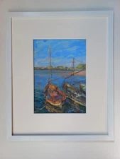 Seascape painting Original art Impressionism Oil on Cardboard by A.Shrub