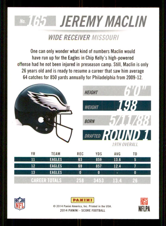 2014 Score Scorecard #165 Jeremy Maclin - Image 2 of 2