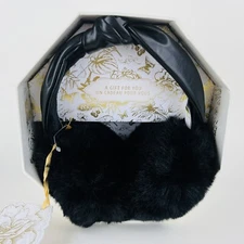 House of Harlow 1960 Black Faux Fur Earmuffs Faux Leather Headband NWT with Box