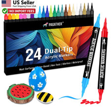 Pagather Acrylic Paint Markers Dual Tip Fine Brush Tip 24 Colors Pens FROM USA