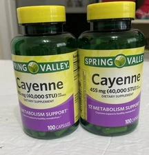 Spring Valley Cayenne Metabolism Support Supplement Capsules 455 mg 2 X100 Count