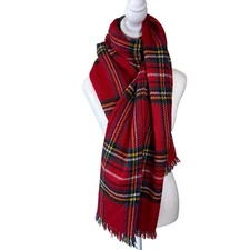 Steve Madden Plaid Blanket Scarf Red Tartan Fringe Oversized Wrap One Size