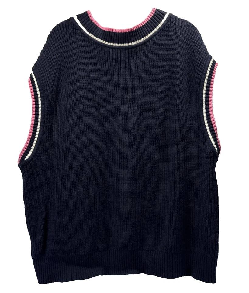 Talbots Women's Knit Vest Size 2X Blue Pink Wool Blend V Neck Pullover Cable - Image 2 of 4