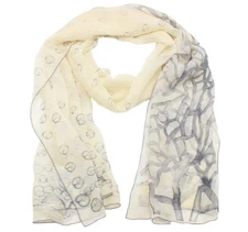 CHANEL Scarf Coco Mark Logo Coral Print Sheer Scarf 100% Silk Italy Made