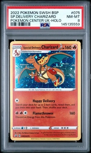 PSA 8  - Special Delivery Charizard SWSH075 SWSH Pokemon Center UK Promo
