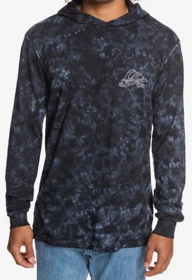 Mens Quicksilver Knit Hoodie Pull Over Long Sleeve Surf Shirt Tie Dye Dark Blue 