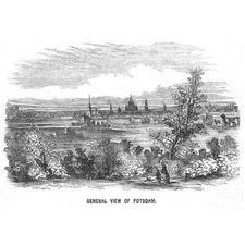 POTSDAM View of the City - Antique Print 1858