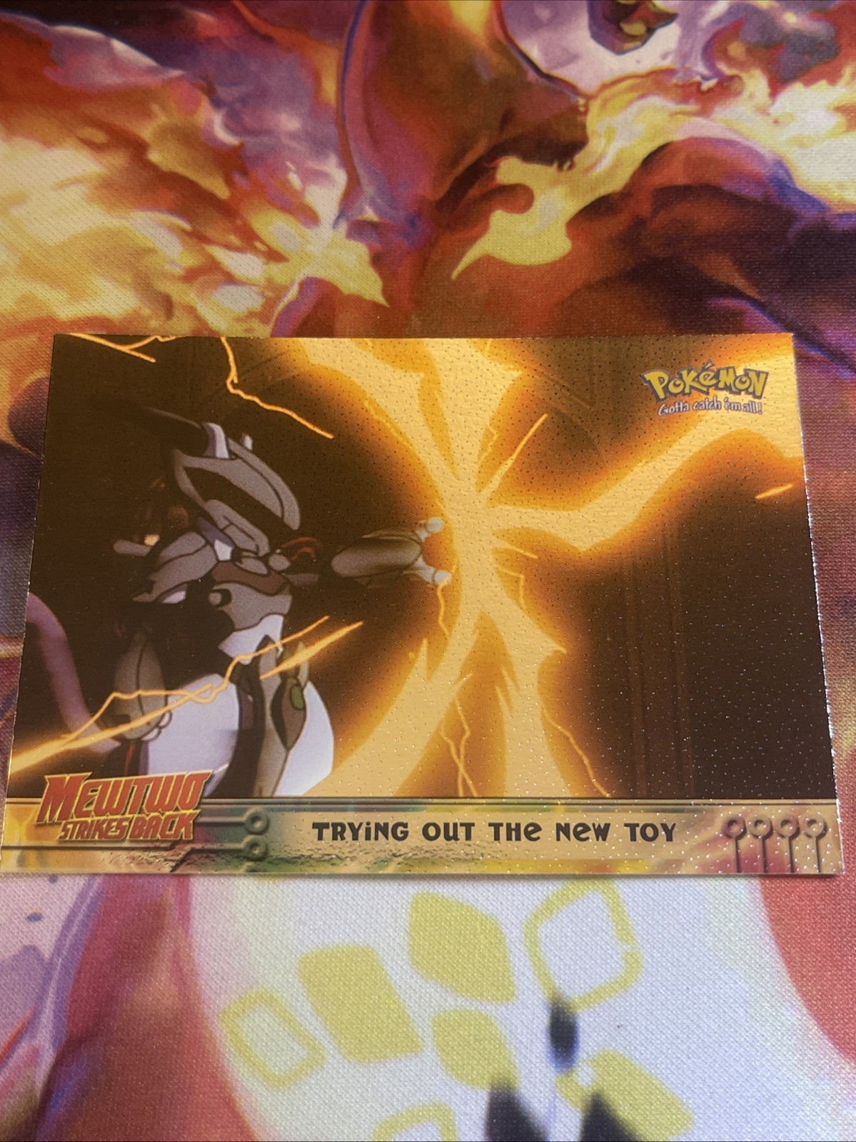 Pokemon Topps Trying Out The New Toy Mewtwo Strikes Back #7 HOLO FOIL BLACK LOGO