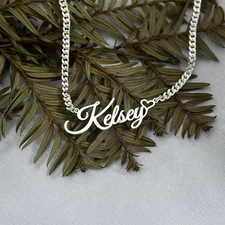 Customized Name Necklace Cuban Chain Jewelry Heart Stainless Steel Silver Women