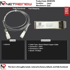 Dell 053HVN  10GB SFP+ To SFP+ 3 Meters Twinax Cable