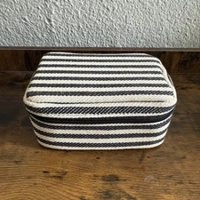 Thirty-One Mini Zipper  Pouch Case Black Stripe Travel Jewelry Makeup 