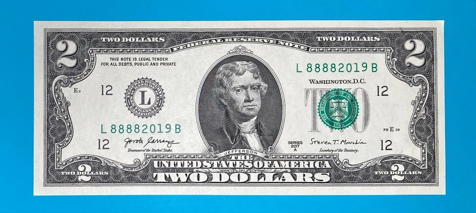 LUCKY Year 2019 (L 88882019 B) $2 Two Dollar Bill 2017A Series *UNC* - Image 2 of 4