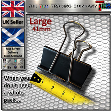 Large 41mm Binder Clips, Black Paper Clamps, Foldback & Bulldog Clip - Single