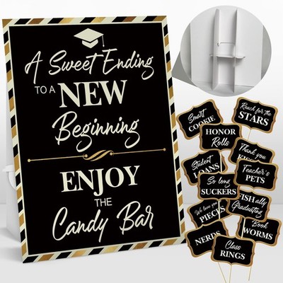 2025 Graduation Candy Buffet Signs Decorations Black Gold Grad Party Candy Bar 