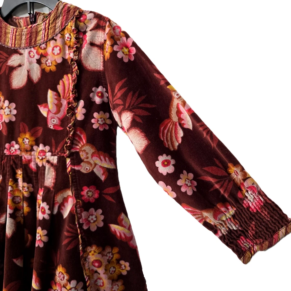 Маслянистый бархат птица цветочный платье 6 6 X 116 оборки длинным рукавом праздник День благодарения - Изображение 4 из 4