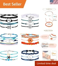 21 Pieces Surfer Wave Bracelet Ocean Wave Adjustable Waterproof Handmade Frie...