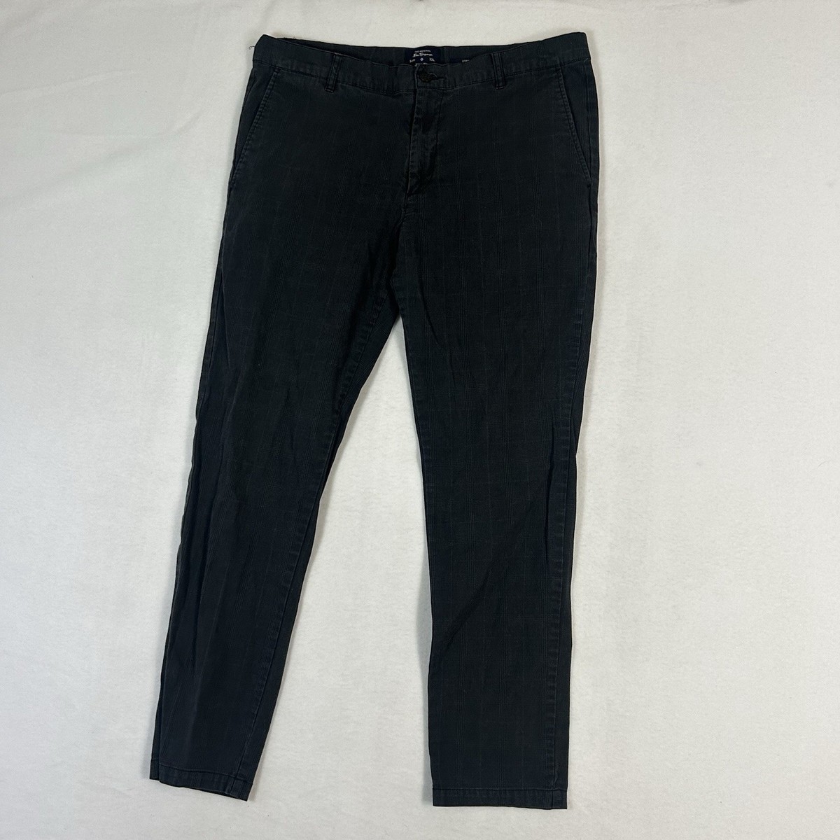 Ben Sherman Men’s 34x32 Slim Fit Chino Pants Black Gray Check Stretch Casual View 4