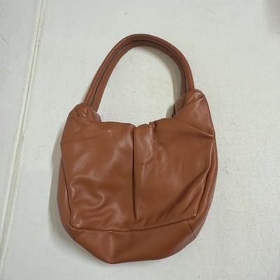 STAUD Brown Leather Hobo Ruched Gathered Shoulder Bag Purse sz S