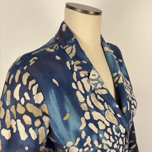 Coldwater Creek Blue Abstract Print Blazer Small Linen Blend Art To Wear - Picture 2 of 9
