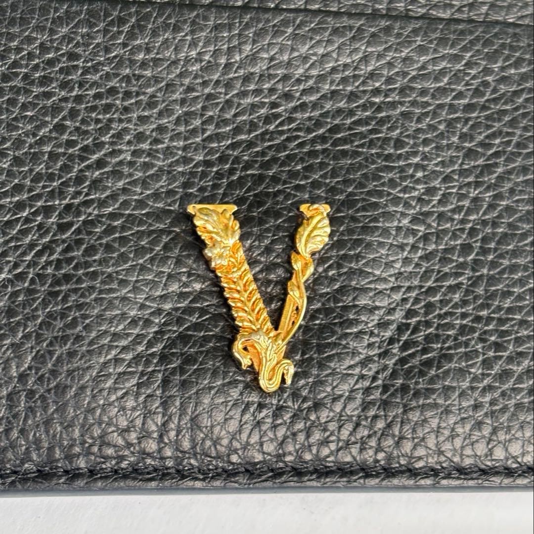 Versace VIRTUS Card Coin Case Black Gold Icon Leather thumbnail 2