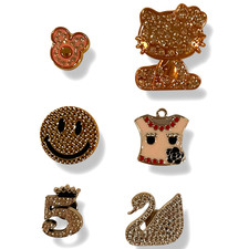 RHINESTONE GOLD BLING Shoe Charms for Shoes Wristbands Set of 6 Luxury Lot M2