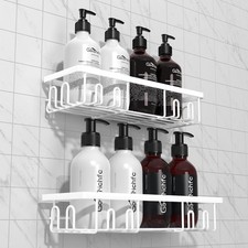 2025 New Adhesive Shower Caddy, Shower Shelves with 16 Hooks, White 2 Pack