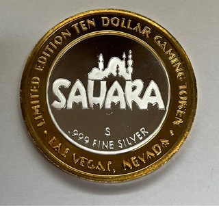 Sahara Las Vegas $10 Silver Strike Token Gambling Hall Copper Rim
