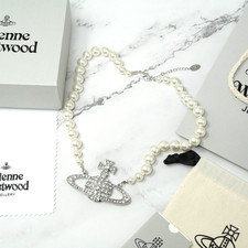 Vivienne Westwood Necklace Pearl Silver Tone Large Orb Bas Relief With Box Set