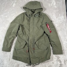 Alpha Industries M-65 Fishtail Parka Coat Mens M Hooded Army Green Camo Lined