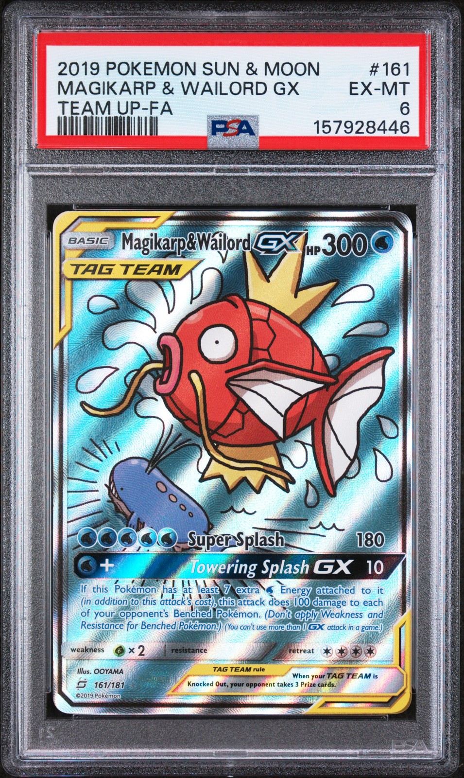2019 POKEMON SUN & MOON TEAM UP #161 FULL ART/MAGIKARP & WAILORD GX PSA 6
