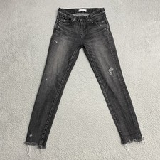 MOUSSY VINTAGE Jeans Womens 25 Black Skinny Ankle Frayed Hem Japan 27" Inseam