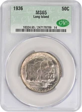 Long Island Commemorative Silver Half Dollar 1936 MS65 CACG
