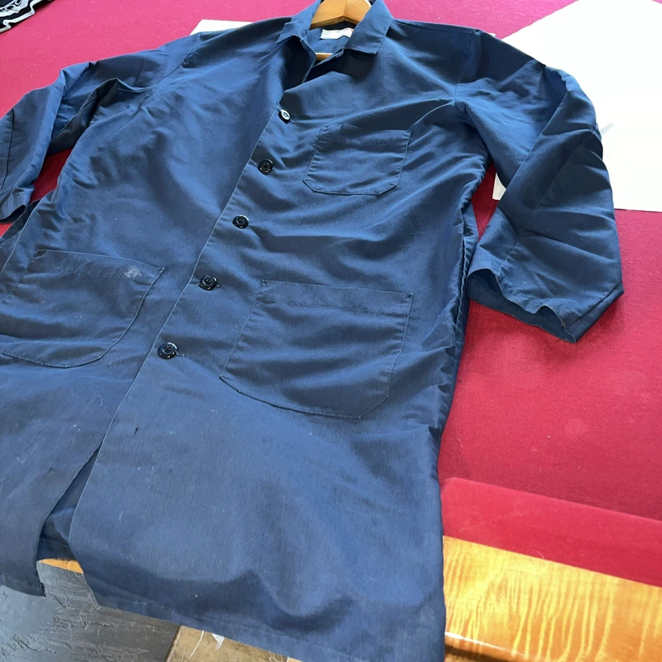 Red Kap BLUE LAB COAT Men Size 46 Regular Button Front Collared Long Sleeve USA - Image 3 of 4