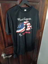 Proud Supporter Of A Veteran Black TShirt US Flag Design Patriotic Men's Large