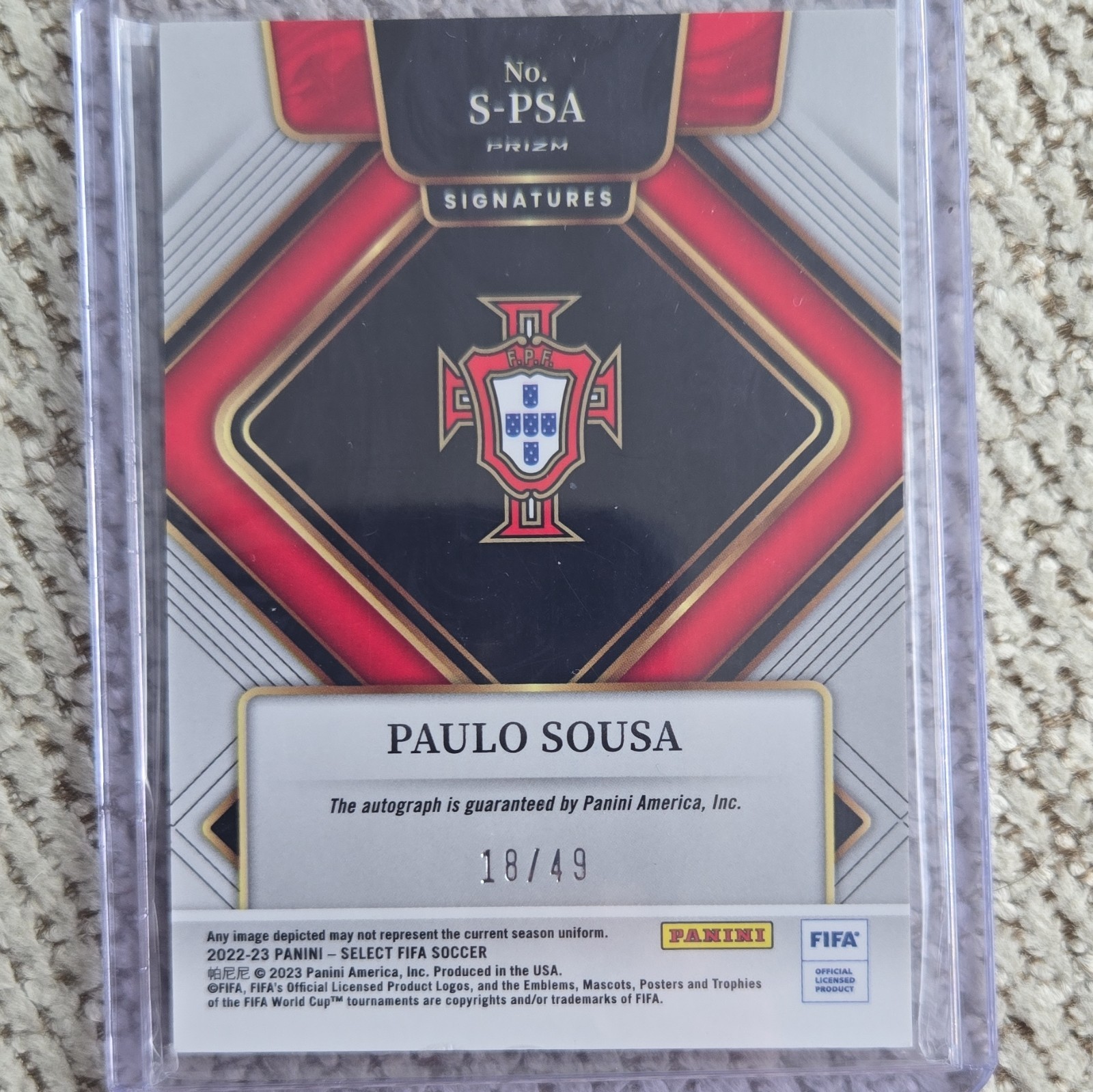 2022-23 Panini Select FIFA - Signatures Paulo Sousa #S-PSA Purple Prizm /49 (AU) view 5