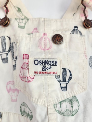 Osh Kosh B'Gosh Baby Infant Girl Sz 12 Mos Hot Air Balloon Bib Overalls Cotton - Picture 6 of 10