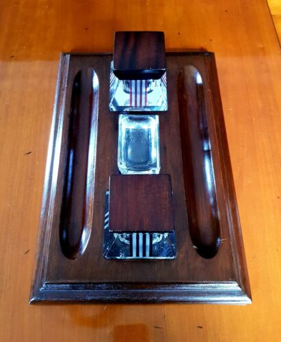 Art Deco Inkwell Desk Tidy in Rosewood. Very Large. Original - Picture 2 of 12