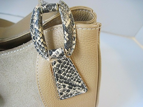 TOD'S VINTAGE Beige Suede Leather And Snake Shoulder Hand Bag - Picture 6 of 9