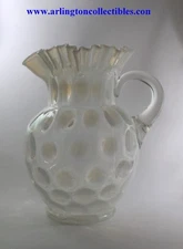 FENTON ☆ Ruffled Rim Coinspot White Opalescent 9 1/2" PITCHER ☆ Circa 1908-1912