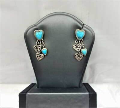 Vintage Barse Turquoise Hearts Sterling Silver Dangle Earrings