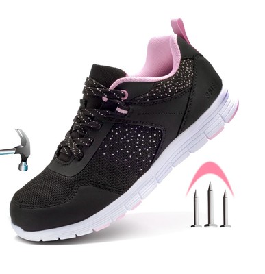 SPIEZ Women's Composite Toe Safety Shoes, Slip Resistance, Black / Pink, Size 8