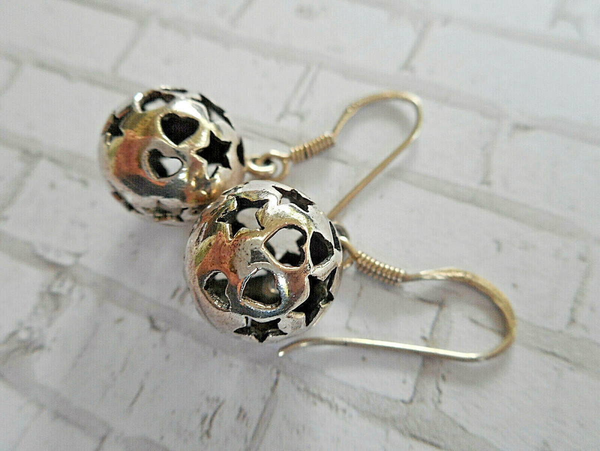 Sterling Silver Stars & Hearts Cut Out Ball Dangle Earrings   20CCE