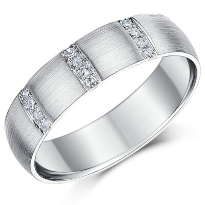 6mm Palladium 950 Diamond Wedding Ring Matt Finish UK Hallmarked