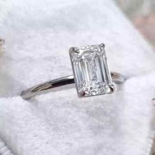 14K White Gold FN 2Ct Emerald Cut Lab Created Diamond Engagement Solitaire Ring