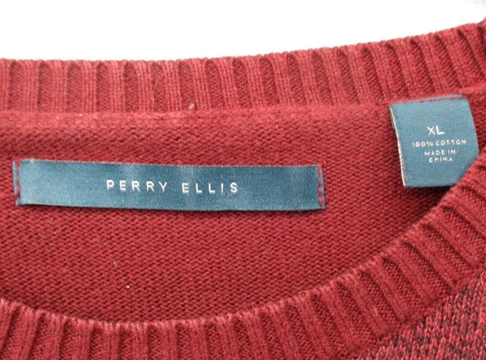 Perry Ellis Sweater Men's X-Large Slim Fit Cotton Crew Neck Tight Knit Burnt Red - Image 3 of 4