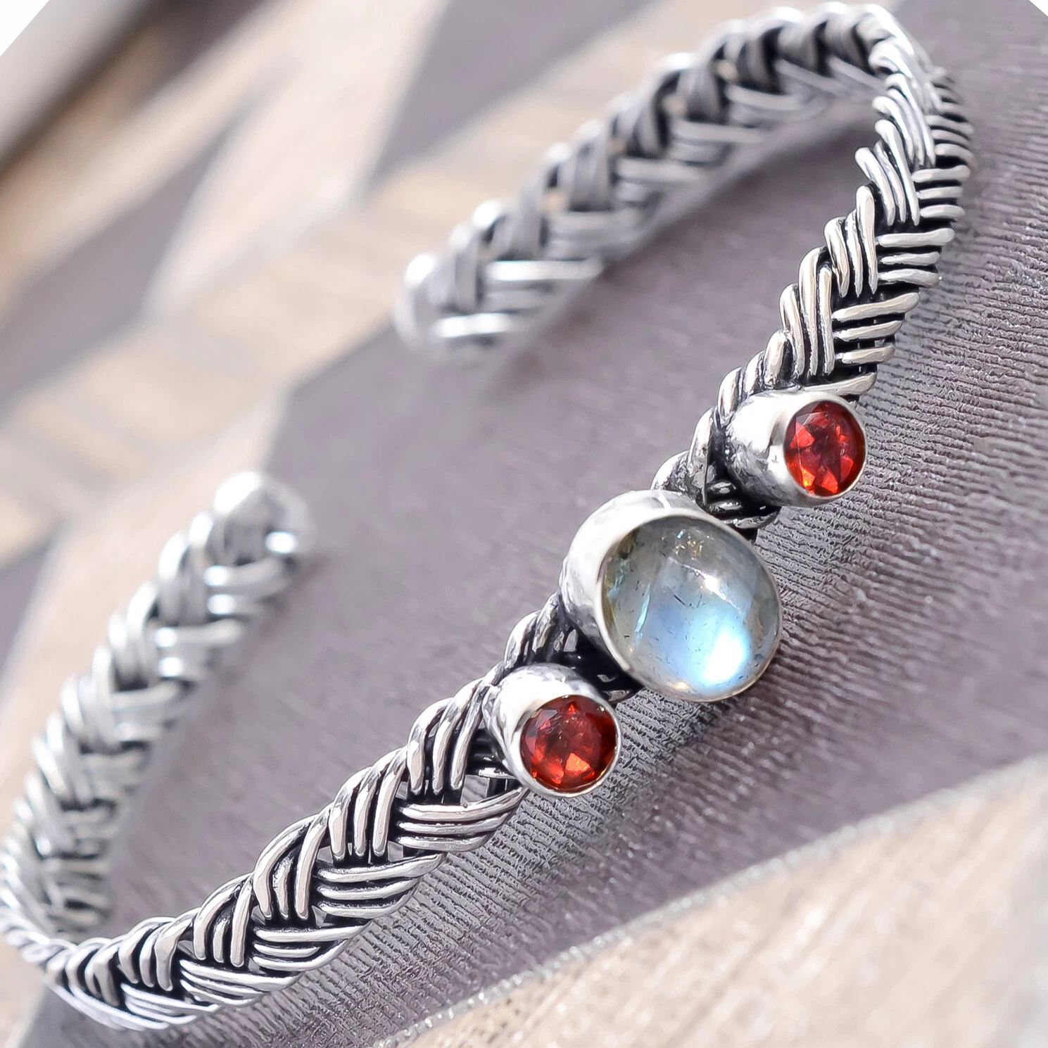 VALENTINO Bracciale Labradorite pietre preziose taglio granato braccialetto argento sterling 925 ragazza