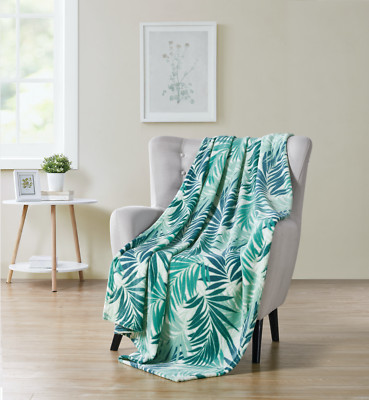 Kate Aurora Living Tropical Palm Aqua & Teal Ultra Soft & Plush Throw Blanket