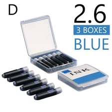 18pcs Universal Fountain Pen Ink Cartridges 2.6/3.4 Caliber Black Blue Refill US